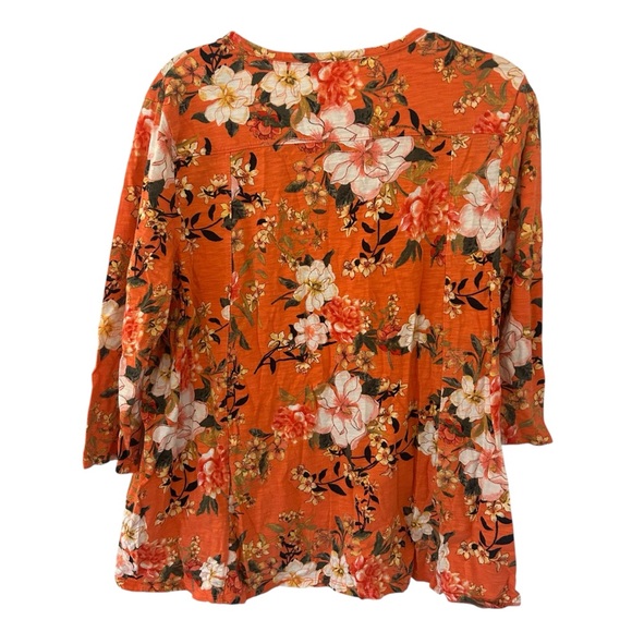 Orange Floral Design Top Shirt V-Neck Style Chico’s Blouse Women’s Size XL Fit! - Picture 2 of 3